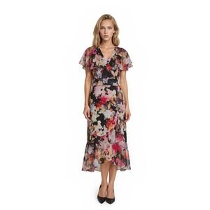 New Adrianna Papell Midi Dress Women's Size 8 Floral Drape Sheath Wedding Party